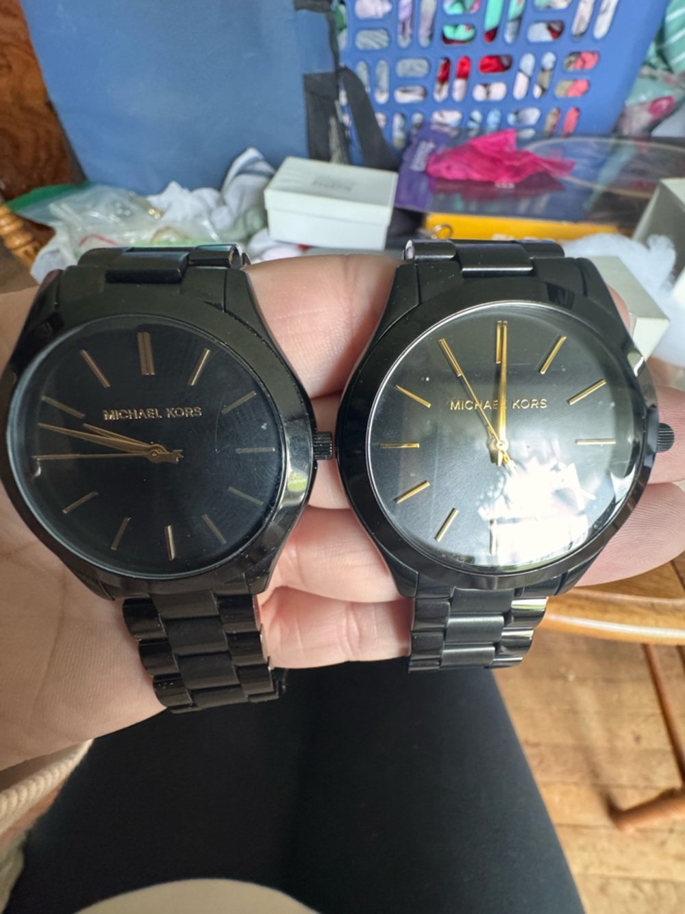 Michael Kors Men's Black and Gold Stainless Steel Watch Duo comes with two
